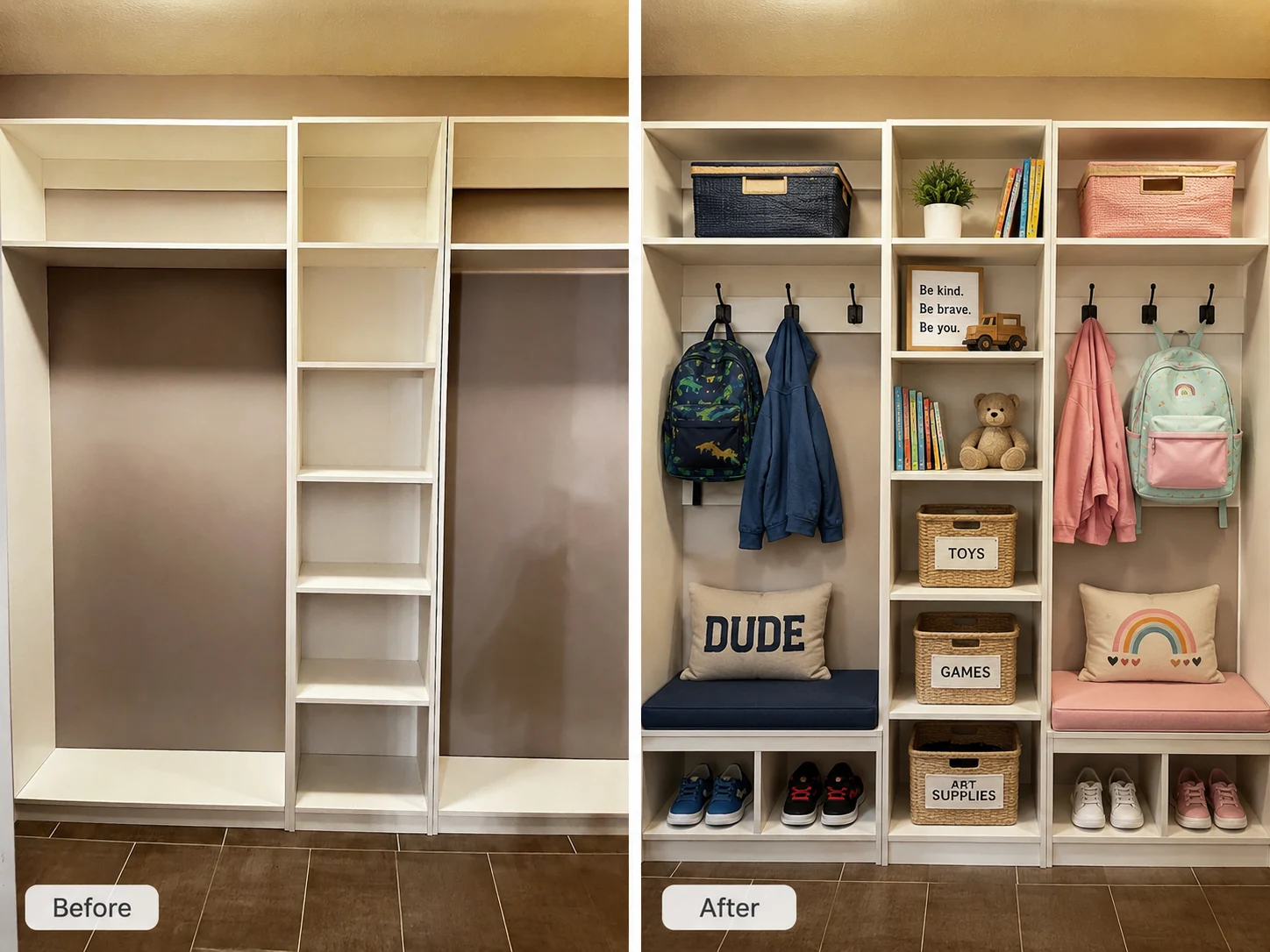 Before and after closet